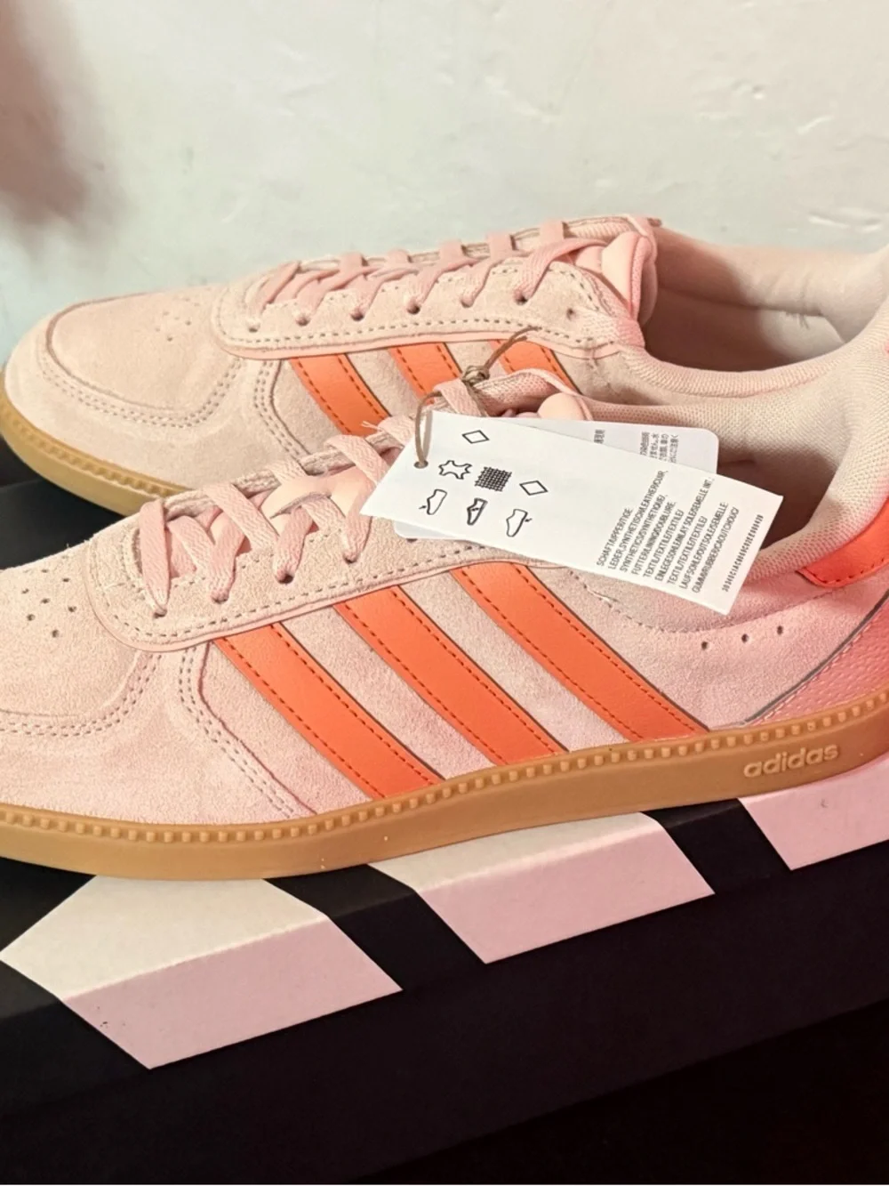adidas Pink Suede Sneakers with Orange Stripes and Gum Sole
